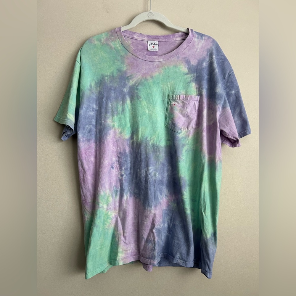 Noah NYC Shirt Large Pastel Tie Dye Crew Short Sleeve Pocket Logo Cotton Tee